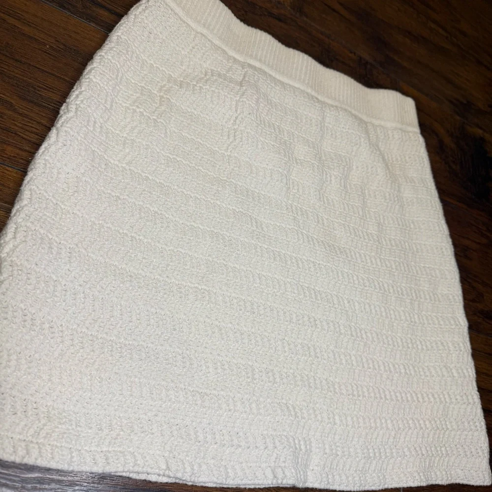 House of Harlow 1960 Ivory Crochet Cable Knit Lined Short A-Line Skirt Pull On M